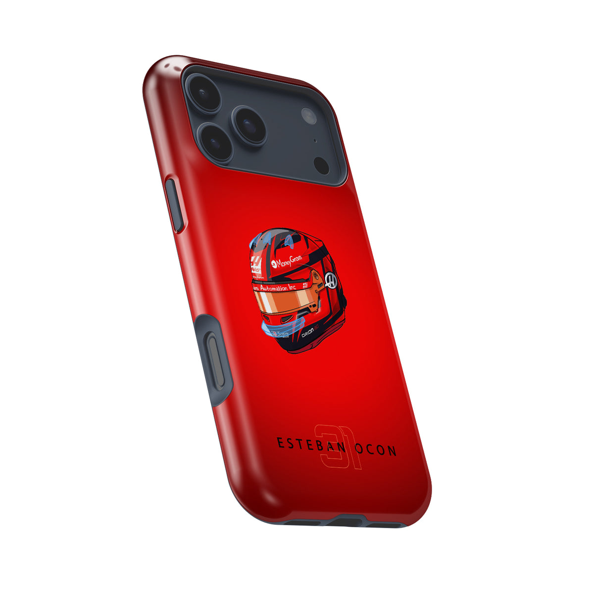 Esteban Ocon 2025 Helmet – Bold Red Tribute Formula 1 racing iPhone case view 8