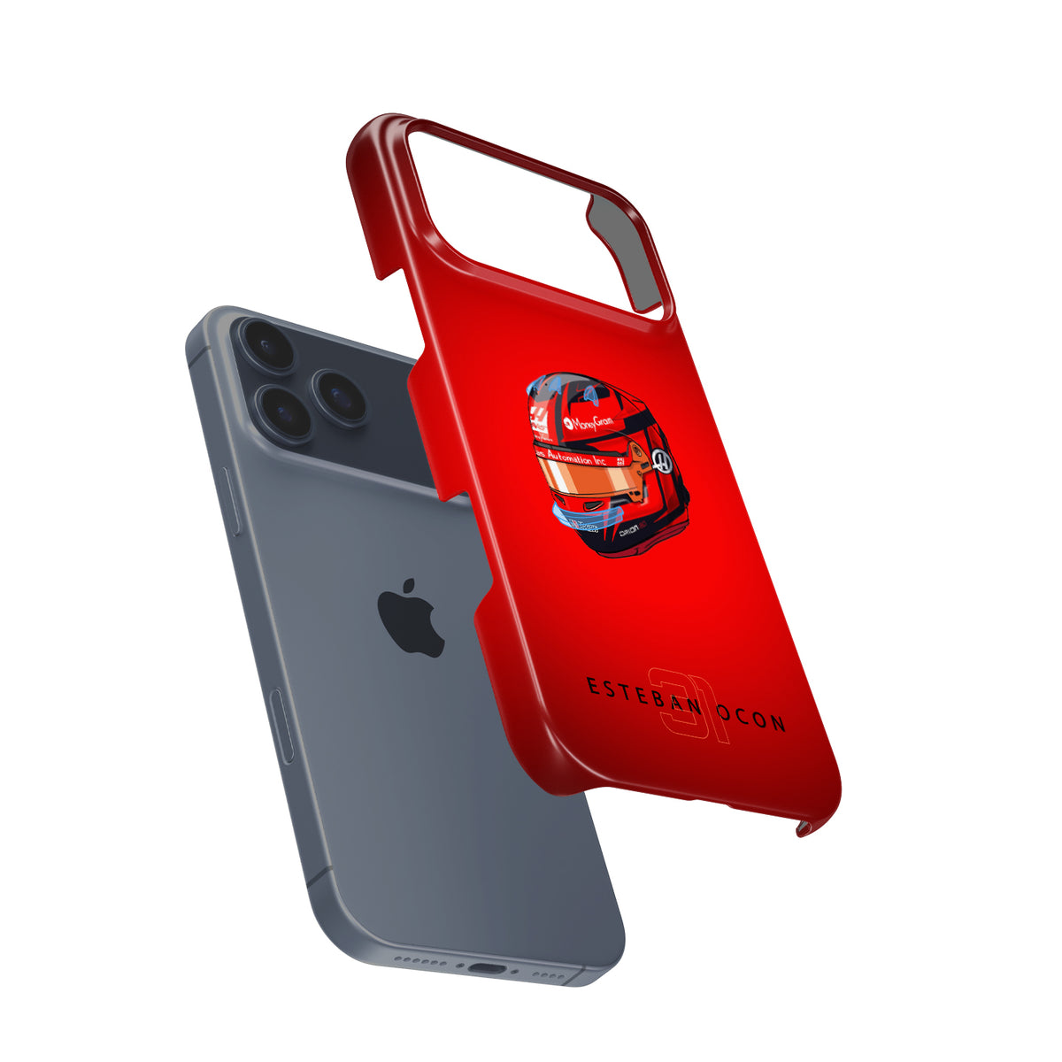 Esteban Ocon 2025 Helmet – Bold Red Tribute Formula 1 racing iPhone case view 3