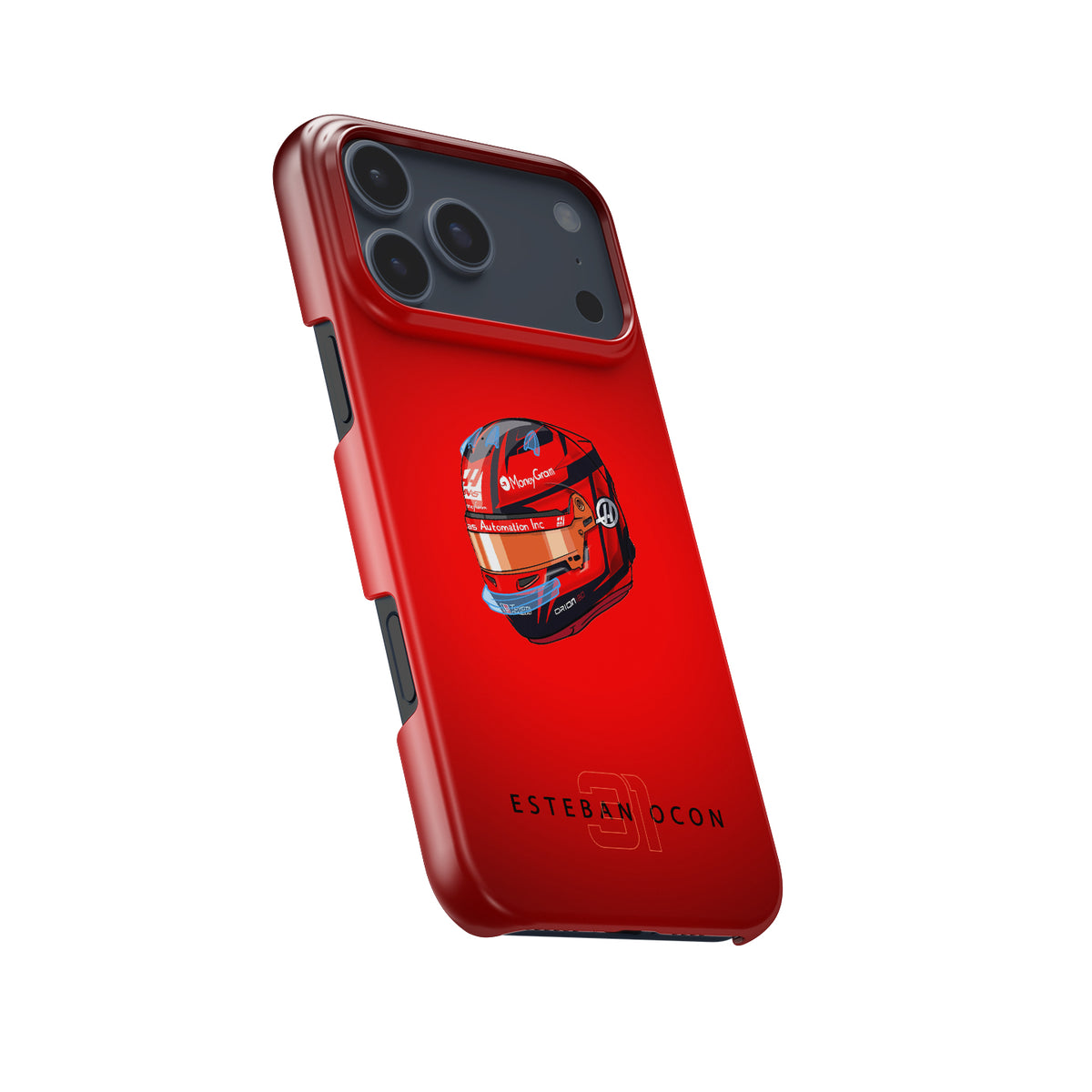 Esteban Ocon 2025 Helmet – Bold Red Tribute Formula 1 racing iPhone case view 5