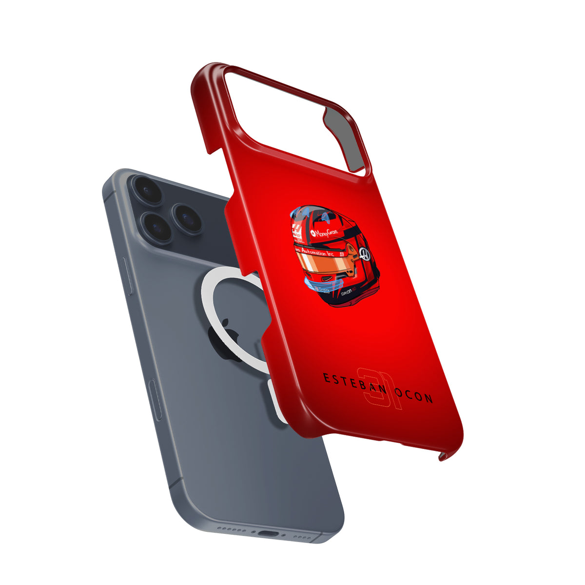 Esteban Ocon 2025 Helmet – Bold Red Tribute Formula 1 racing iPhone case view 4