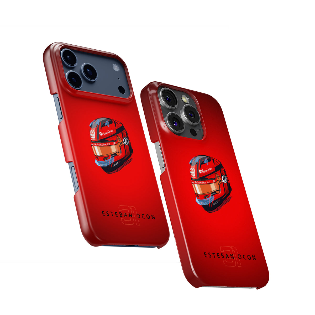 Esteban Ocon 2025 Helmet – Bold Red Tribute Formula 1 racing iPhone case view 2