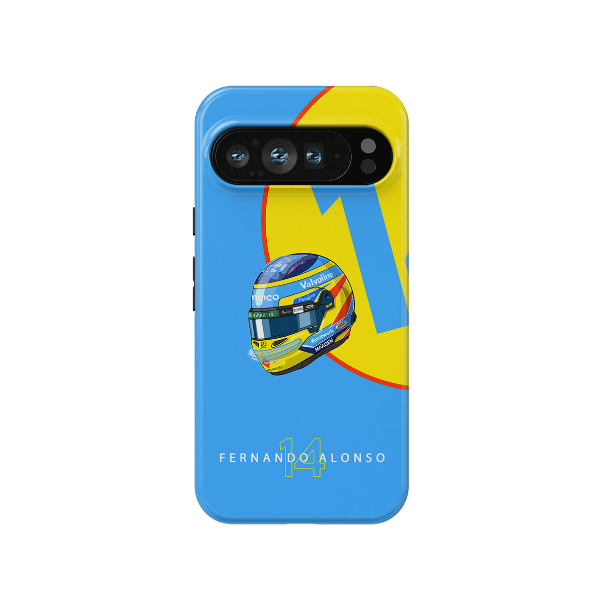 Fernando Alonso F1 Phone Case – 2025 Helmet Tribute Design (Pixel, OnePlus, Xiaomi, Huawei)