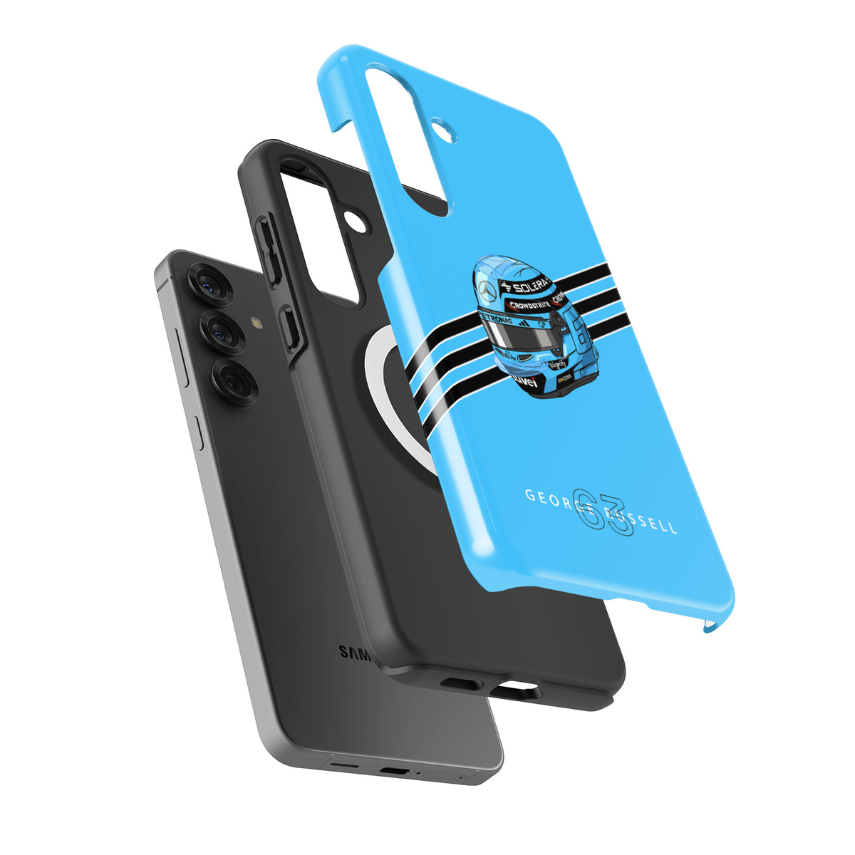 George Russell 2025 Helmet Phone Case – Light Blue F1 Design for Samsung Galaxy