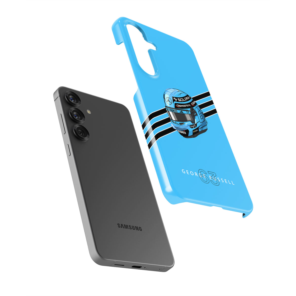 George Russell 2025 Helmet Phone Case – Light Blue F1 Design for Samsung Galaxy