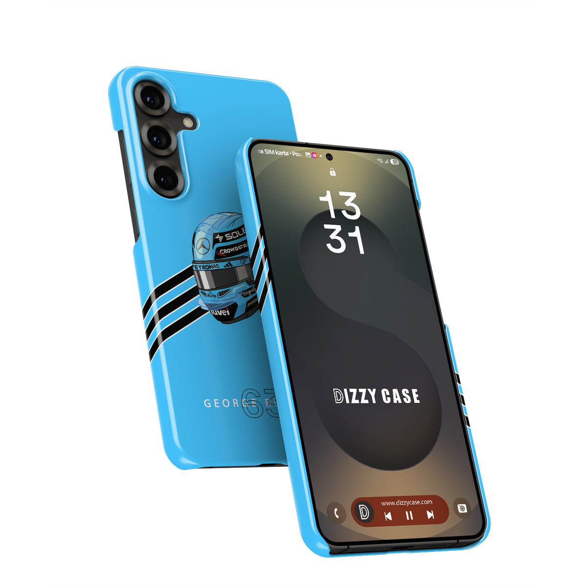 George Russell 2025 Helmet Phone Case – Light Blue F1 Design for Samsung Galaxy