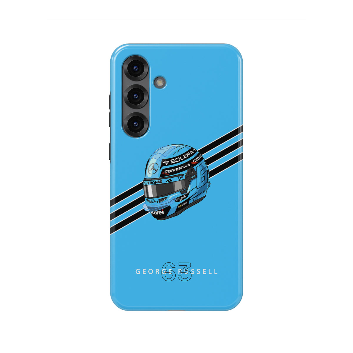 George Russell 2025 Helmet Phone Case – Light Blue F1 Design for Samsung Galaxy