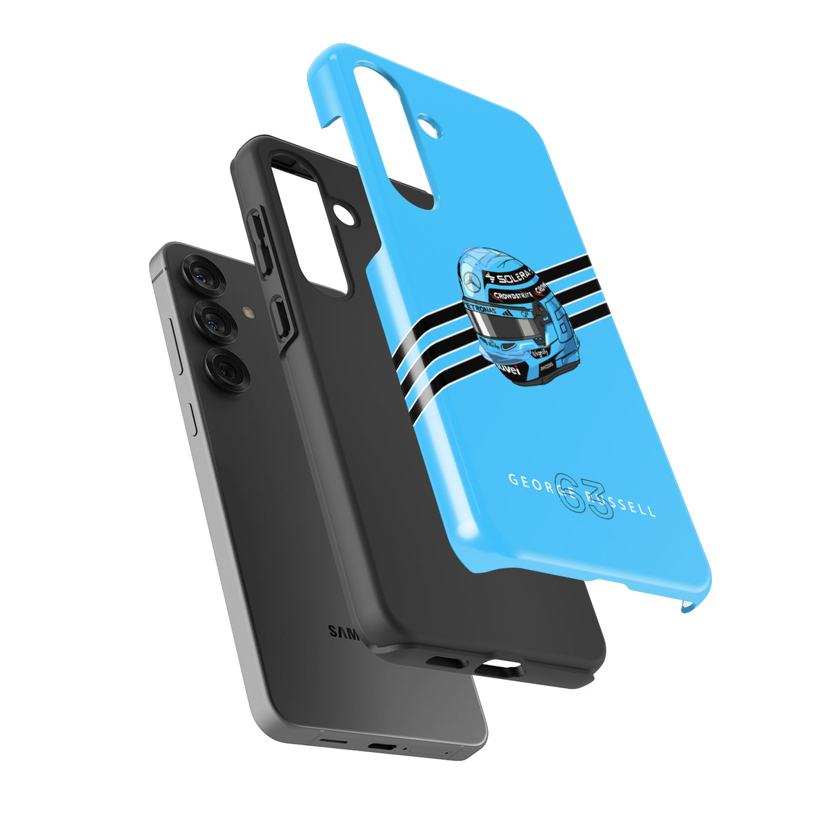 George Russell 2025 Helmet Phone Case – Light Blue F1 Design for Samsung Galaxy