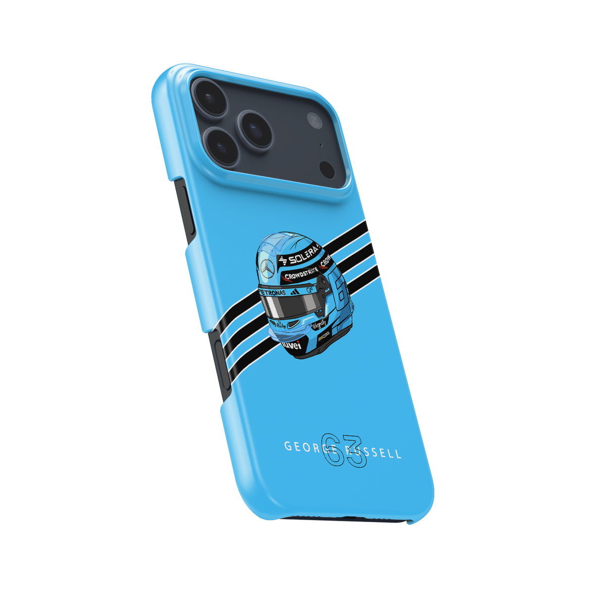 George Russell 2025 Helmet – Light Blue Tribute Formula 1 racing iPhone case view 5