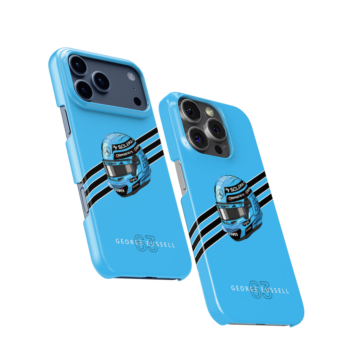 George Russell 2025 Helmet – Light Blue Tribute Formula 1 racing iPhone case view 2