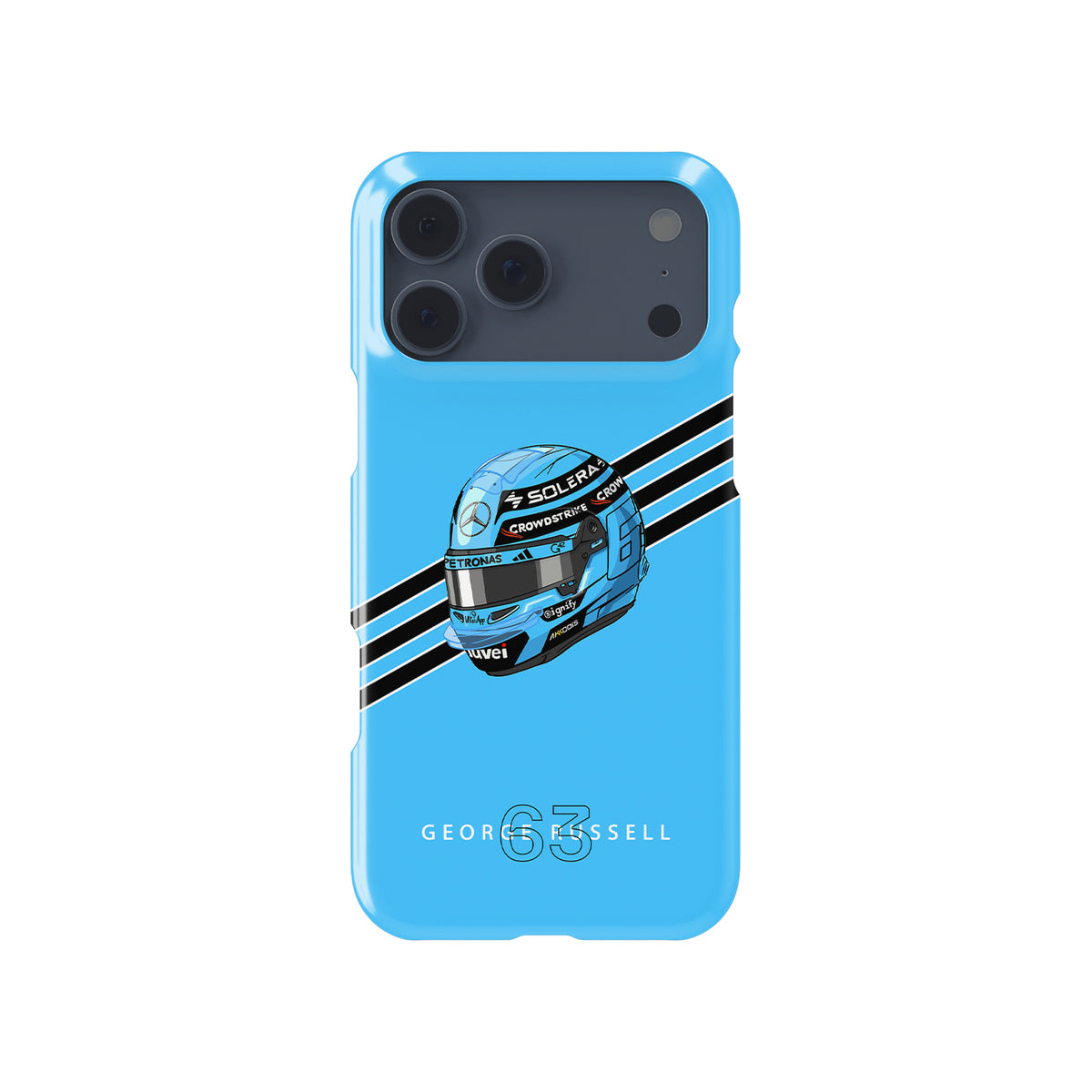 George Russell 2025 Helmet – Light Blue Tribute Formula 1 racing iPhone case view 1