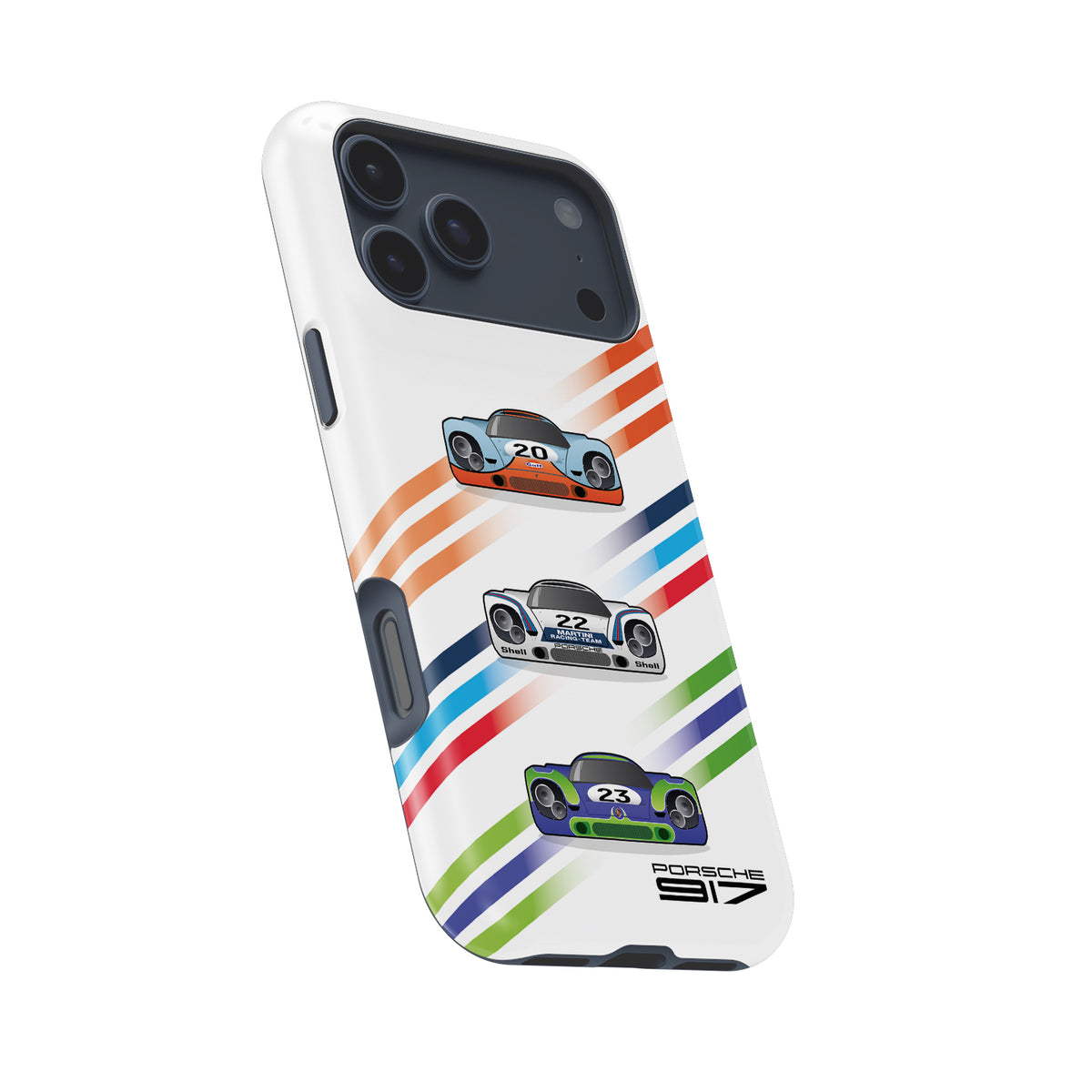 Iconic Porsche 917 Racing iPhone Case – Gulf, Martini, and Hippie Liveries