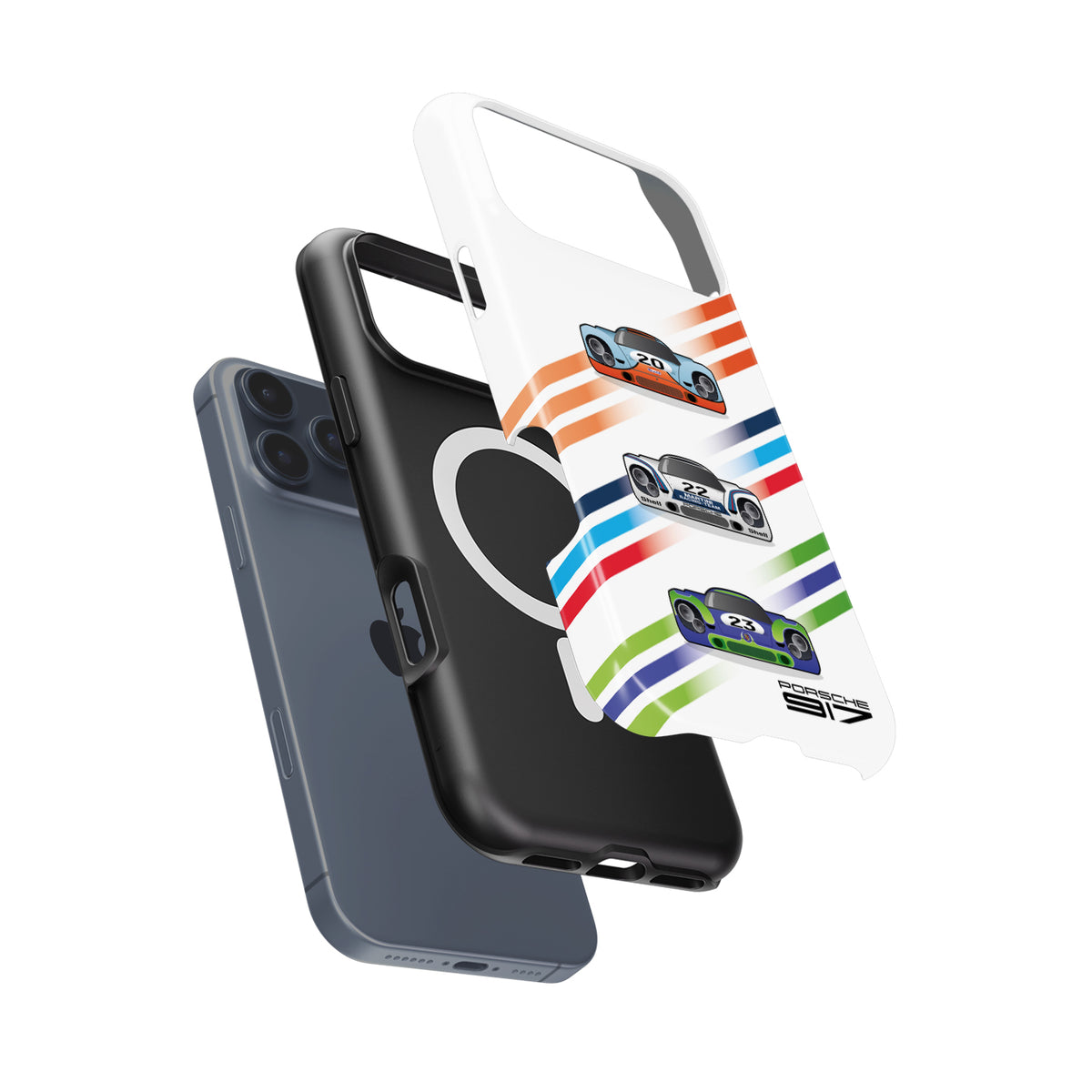 Iconic Porsche 917 Racing iPhone Case – Gulf, Martini, and Hippie Liveries