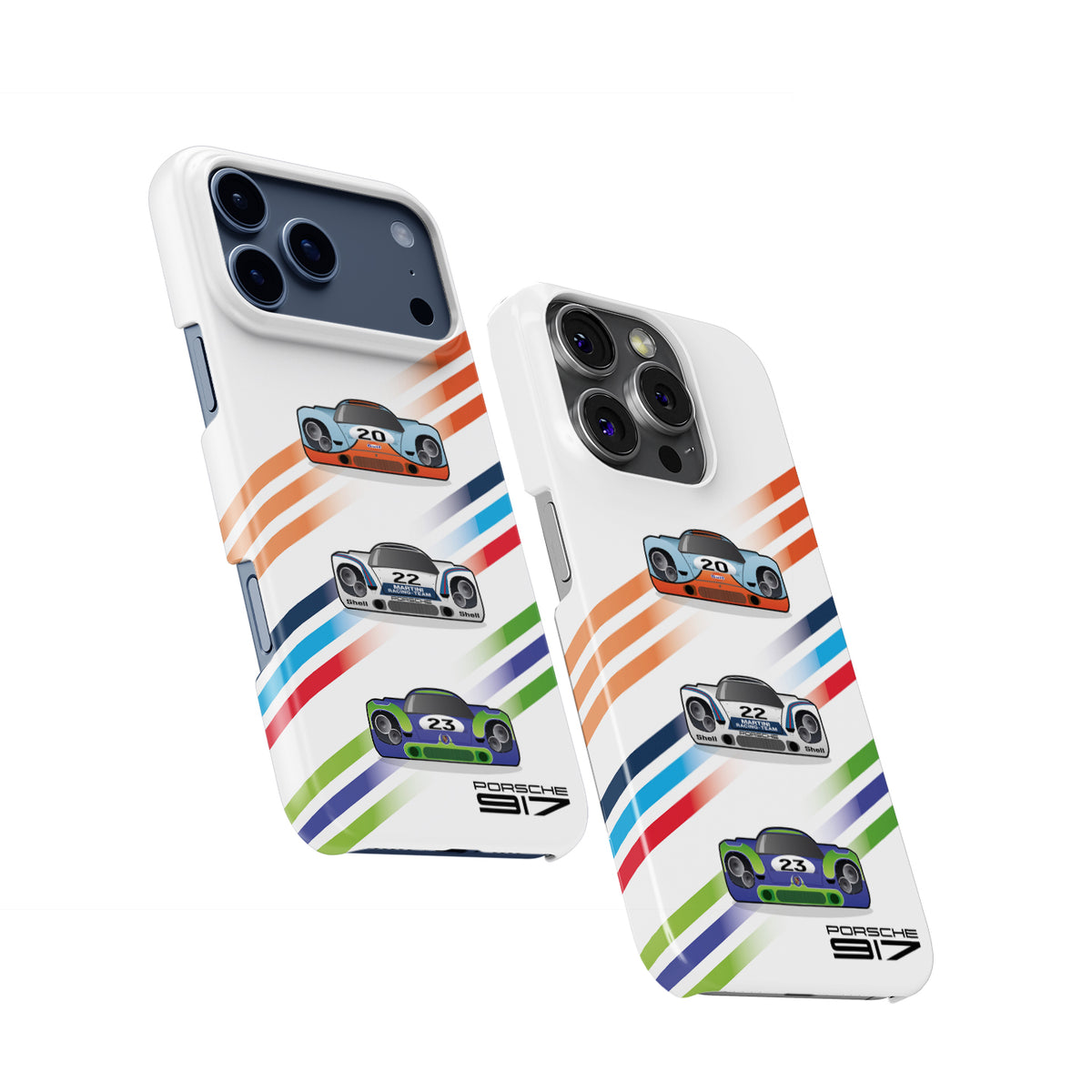 Iconic Porsche 917 Racing iPhone Case – Gulf, Martini, and Hippie Liveries