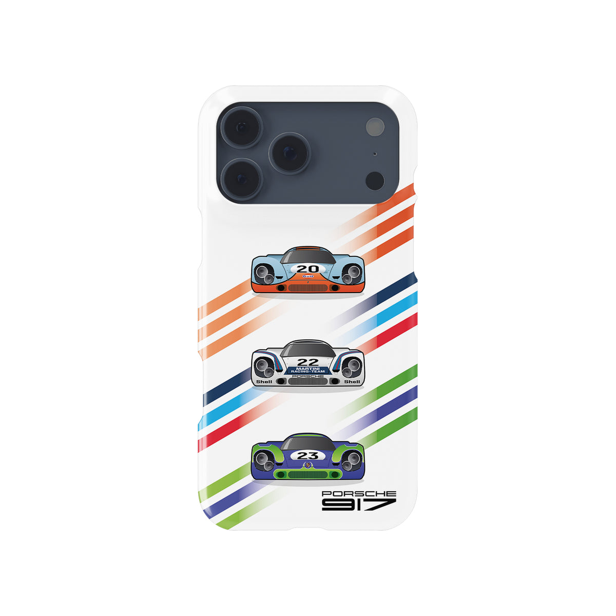 Iconic Porsche 917 Racing iPhone Case – Gulf, Martini, and Hippie Liveries