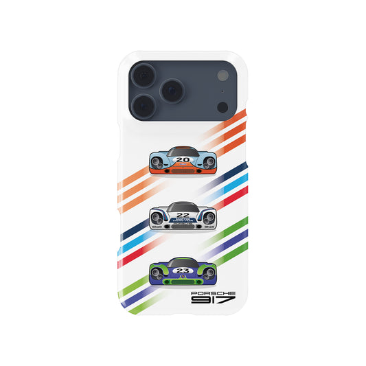 Iconic Porsche 917 Racing – Gulf, Martini, and Hippie Liveries motorsport iPhone case view 1