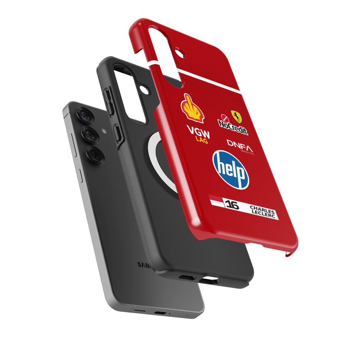 Leclerc Ferrari Parody Race Suit Phone Case – Satirical “HELP” Edition (for Samsung)