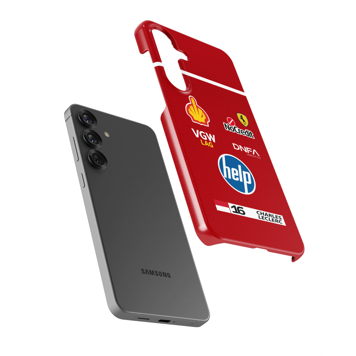 Leclerc Ferrari Parody Race Suit Phone Case – Satirical “HELP” Edition (for Samsung)