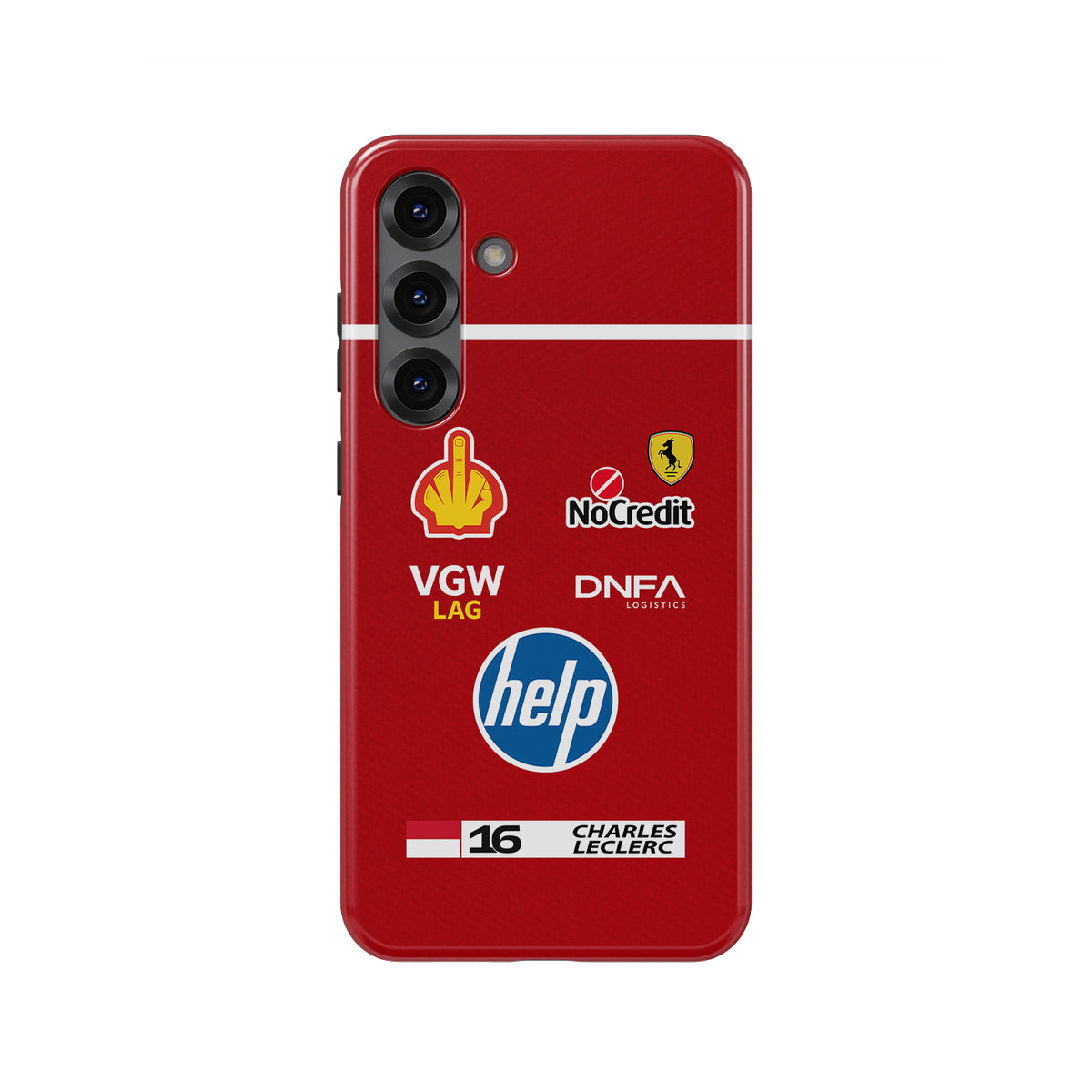 Leclerc Ferrari Parody Race Suit Phone Case – Satirical “HELP” Edition (for Samsung)