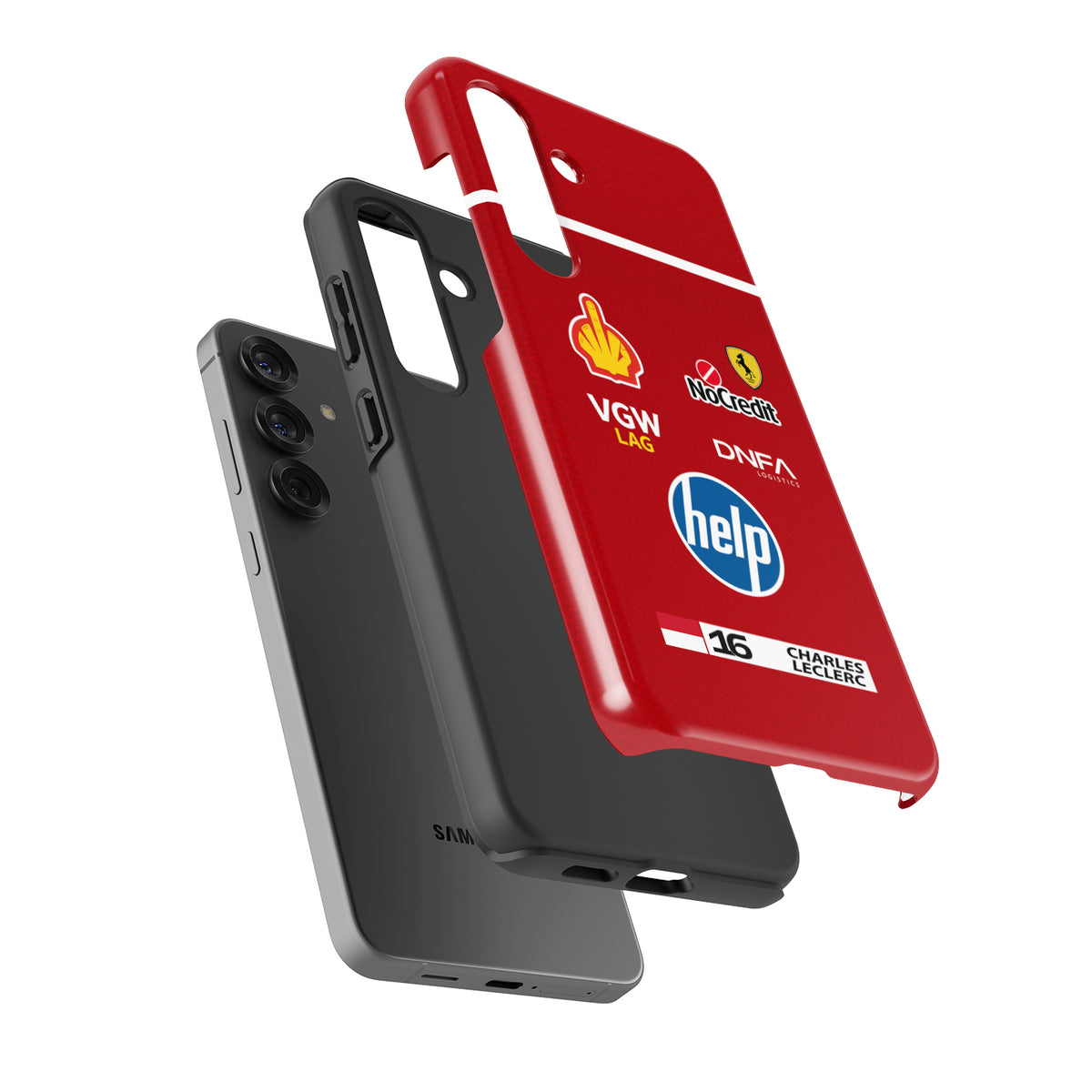 Leclerc Ferrari Parody Race Suit Phone Case – Satirical “HELP” Edition (for Samsung)