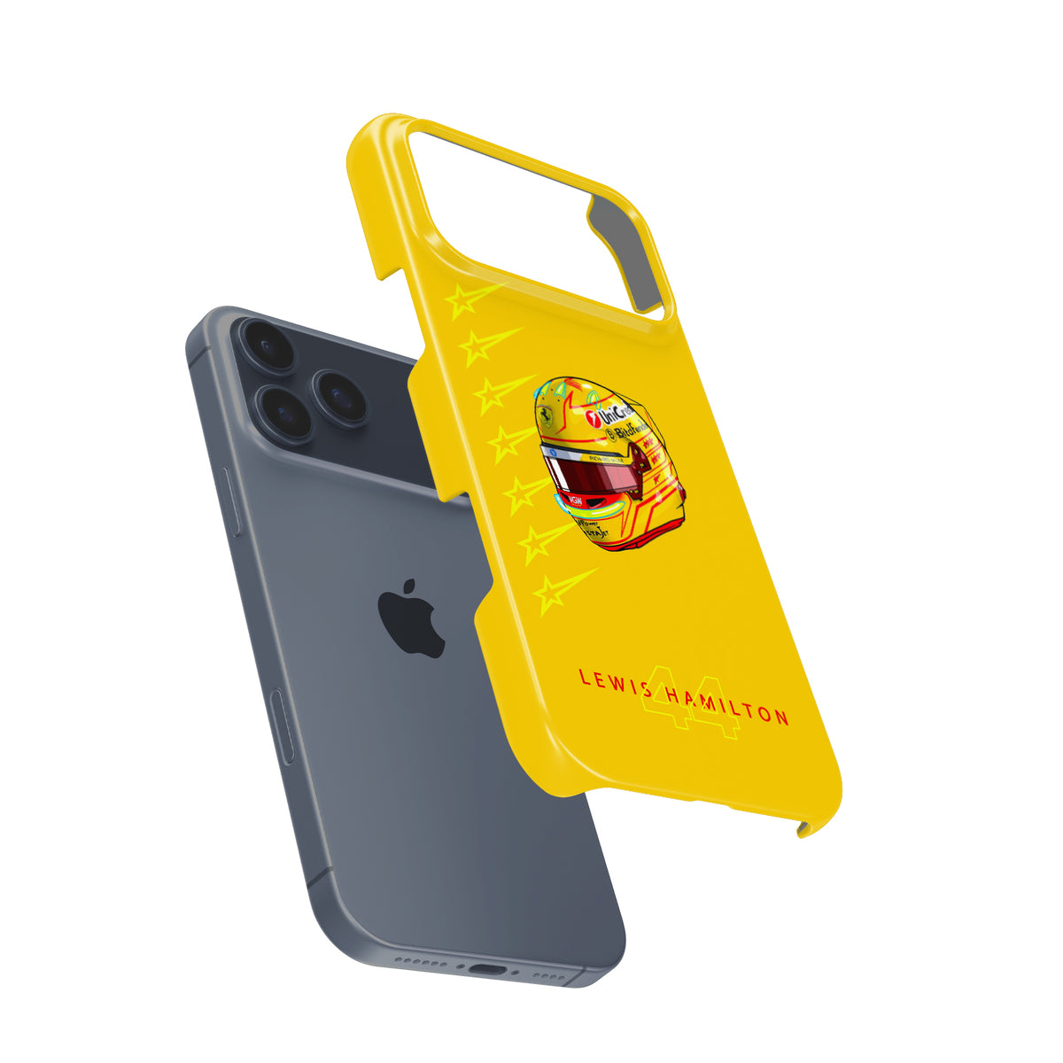Lewis Hamilton 2025 Ferrari Helmet – Yellow Edition Formula 1 racing iPhone case view 3