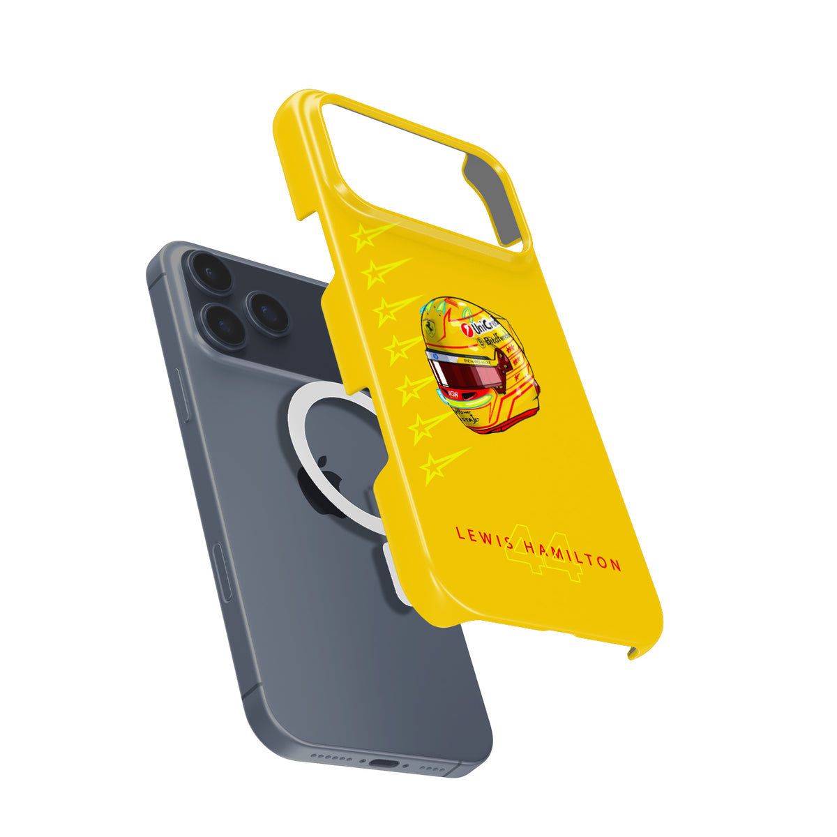 Lewis Hamilton 2025 Ferrari Helmet – Yellow Edition Formula 1 racing iPhone case view 4