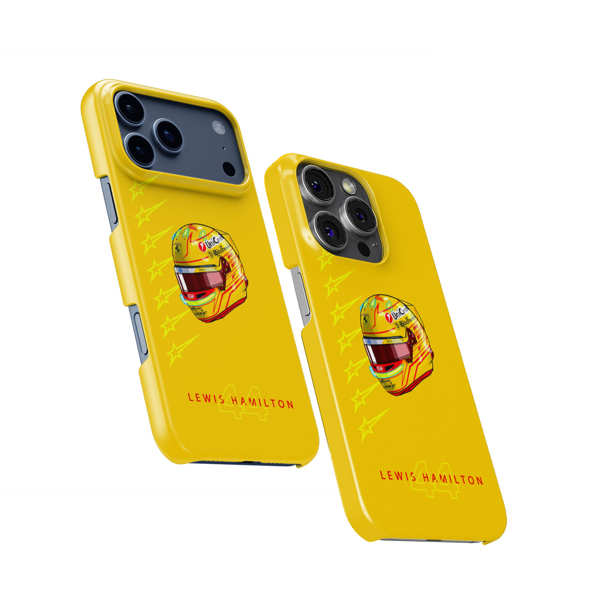 Lewis Hamilton 2025 Ferrari Helmet – Yellow Edition Formula 1 racing iPhone case view 2