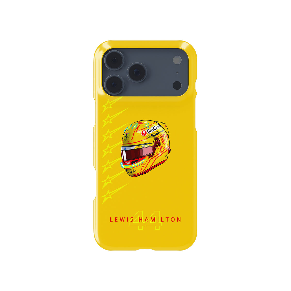 Lewis Hamilton 2025 Ferrari Helmet – Yellow Edition Formula 1 racing iPhone case view 1