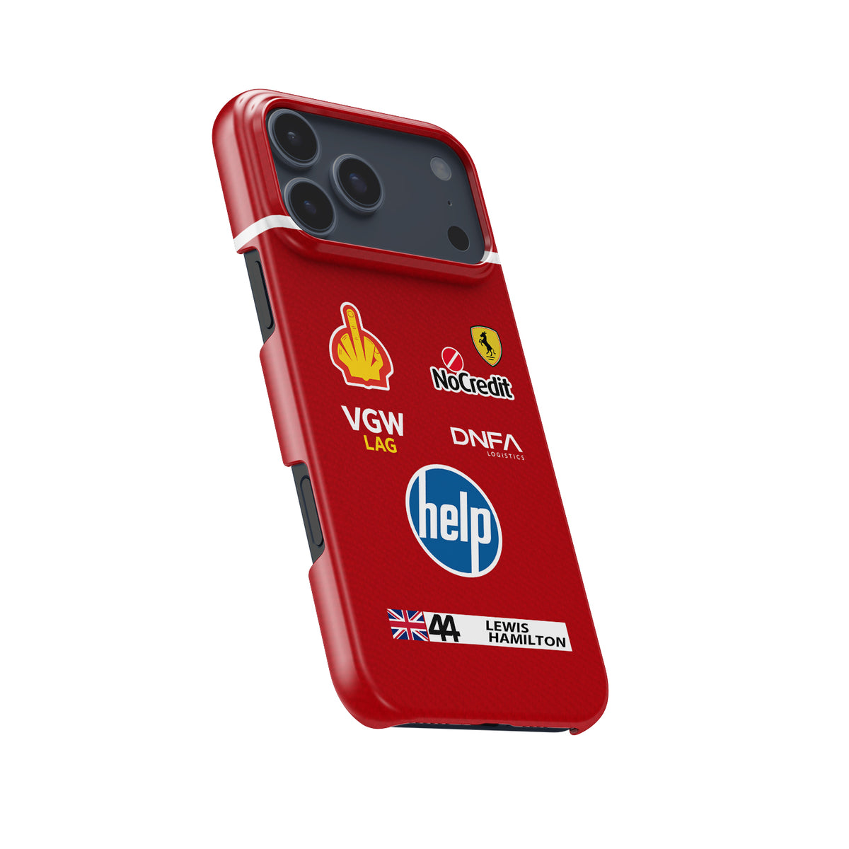 Lewis Hamilton Ferrari Parody Race Suit – Satirical “HELP” Edition Formula 1 racing iPhone case view 5