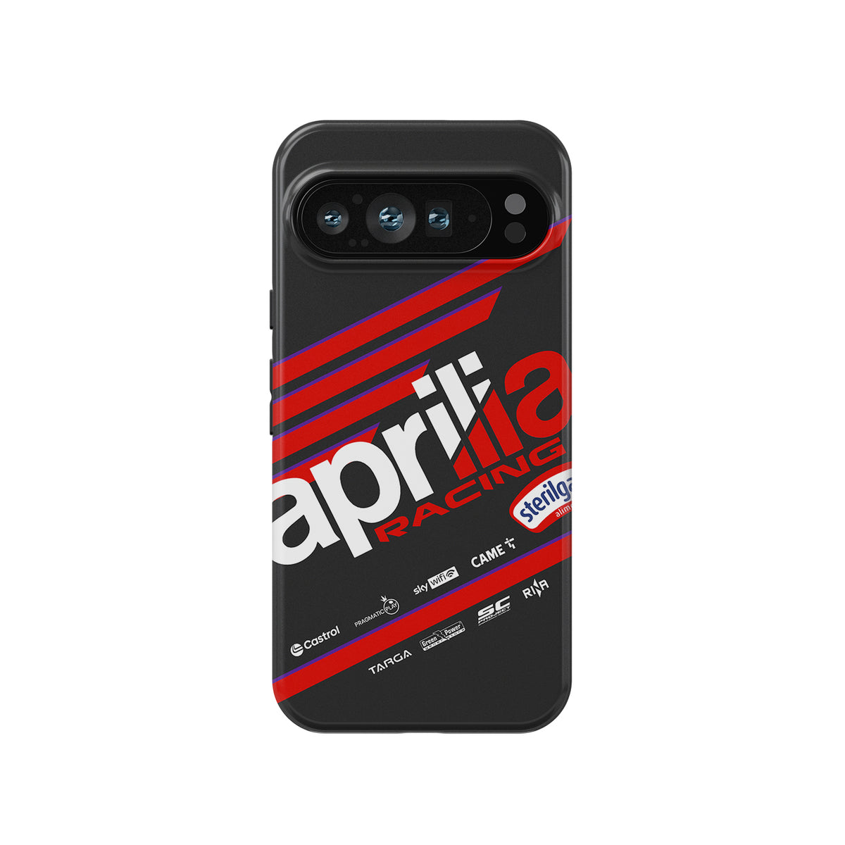 Aprilia Racing MotoGP 2025 Phone Case – Red & Black Striped Design for Google & Android Devices