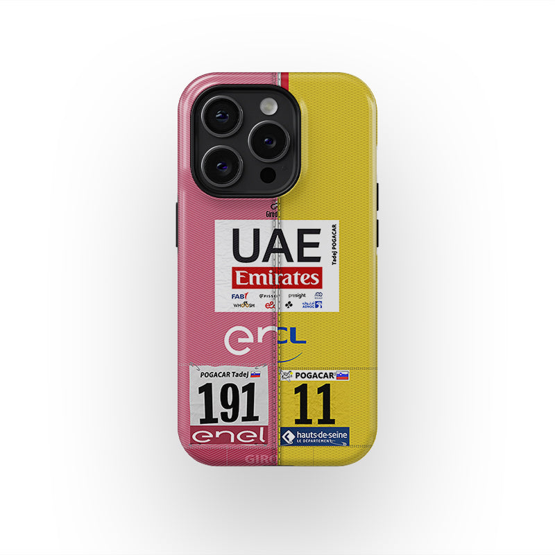 Coque de téléphone Tadej Pogacar 2024 Dual Triumph jaune et rose en jersey par DIZZY