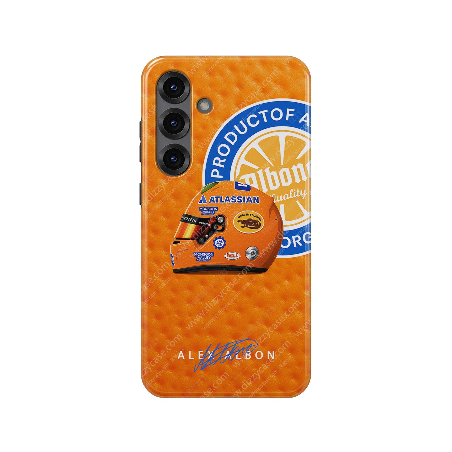 Alex Albon 2025 Miami GP Helmet Phone Case – Florida Orange Edition for Samsung Galaxy
