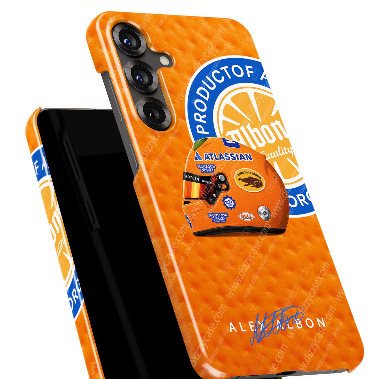 Alex Albon 2025 Miami GP Helmet Phone Case – Florida Orange Edition for Samsung Galaxy