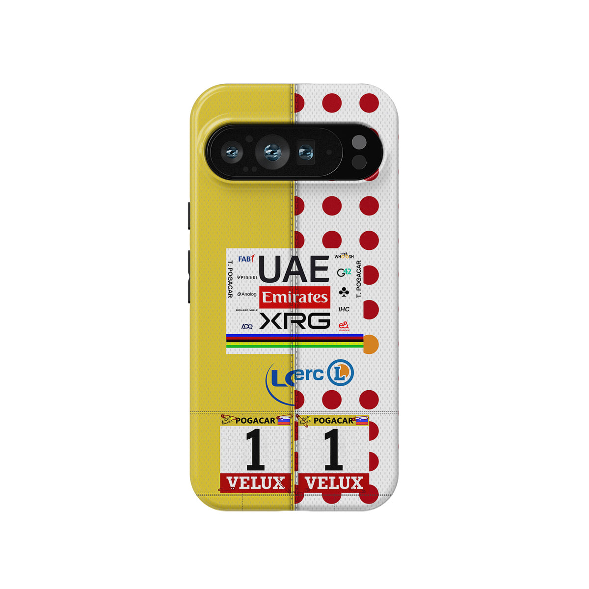 Tadej Pogačar Dual Jersey Phone Case – Yellow & Polka Dot Tour Tribute (Pixel, OnePlus, Xiaomi, Huawei)
