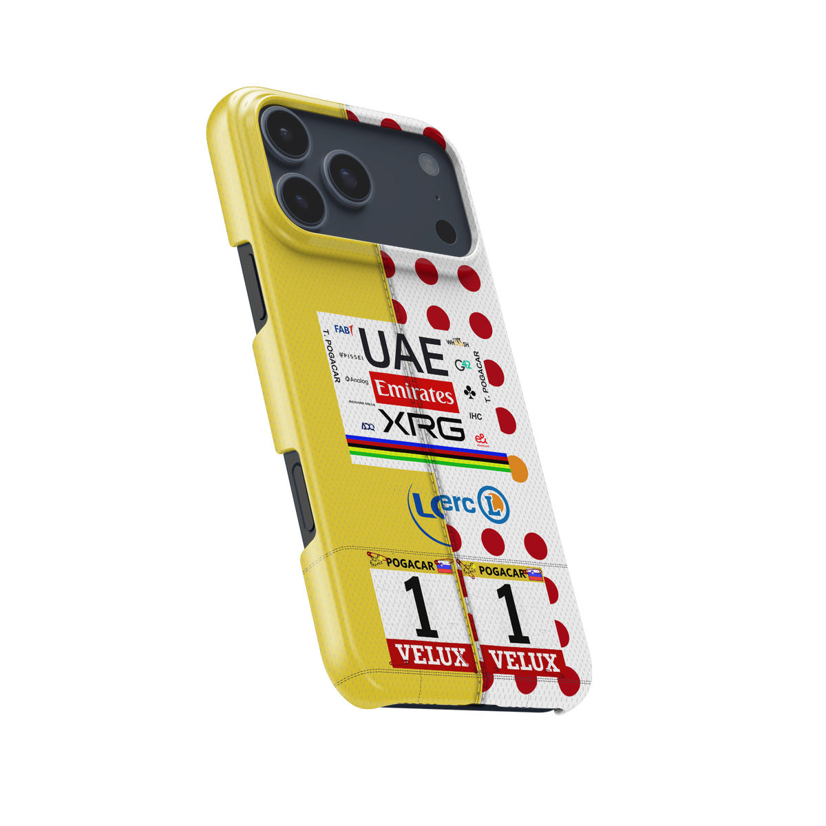 Tadej Pogačar Dual Jersey Phone Case – Yellow & Polka Dot Tour Tribute (for iPhone)