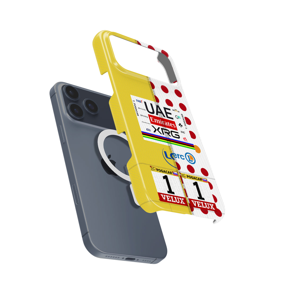 Tadej Pogačar Dual Jersey Phone Case – Yellow & Polka Dot Tour Tribute (for iPhone)