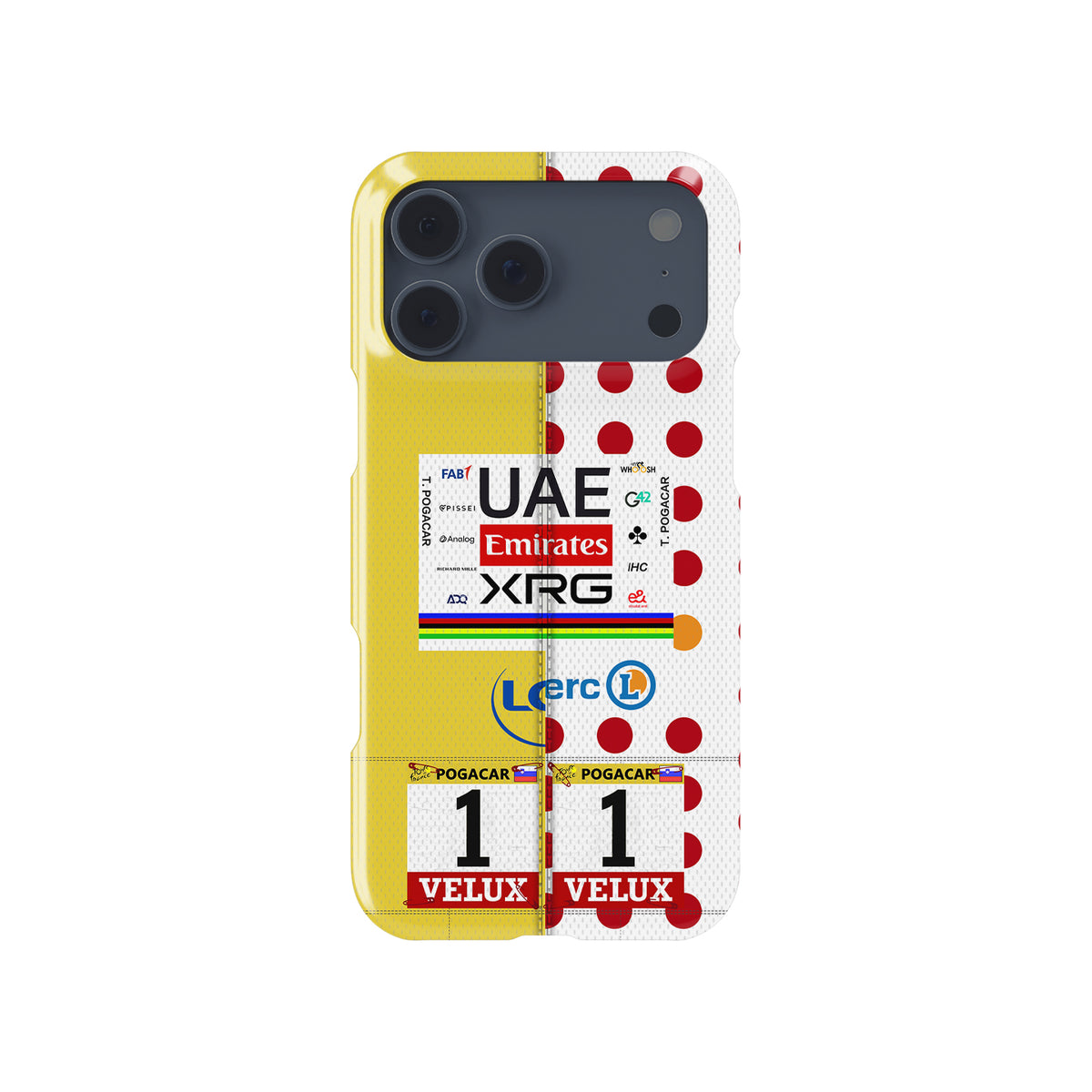 Tadej Pogačar Dual Jersey Phone Case – Yellow & Polka Dot Tour Tribute (for iPhone)