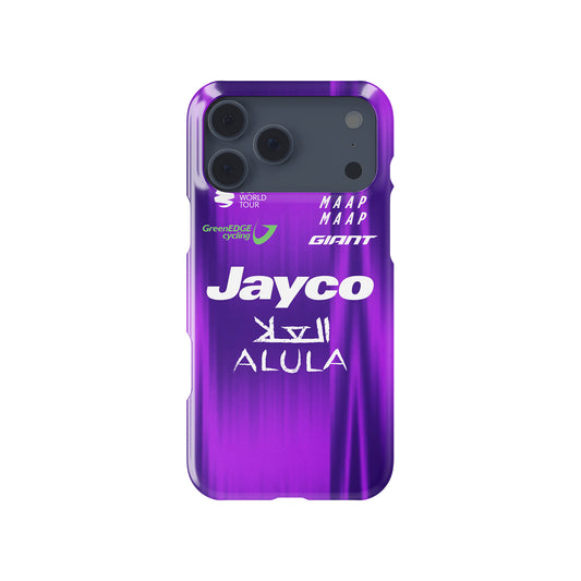 Team Jayco AlUla 2025 Jersey Phone Case – Ride the Purple Velocity cycling iPhone case view 1