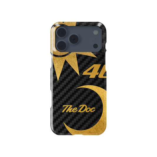Valentino Rossi VR46 Anniversario Gold Carbon MotoGP motorcycle iPhone case view 1