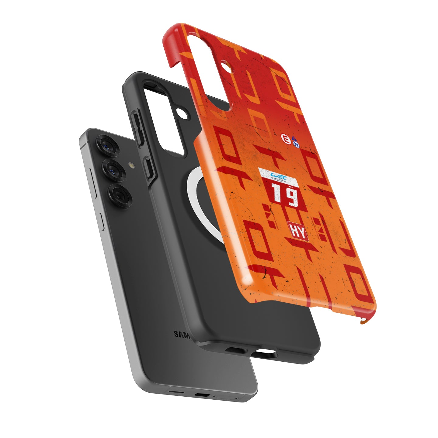 Genesis GMR-001 number 19 Le Mans Finisher Samsung case with orange race-worn livery