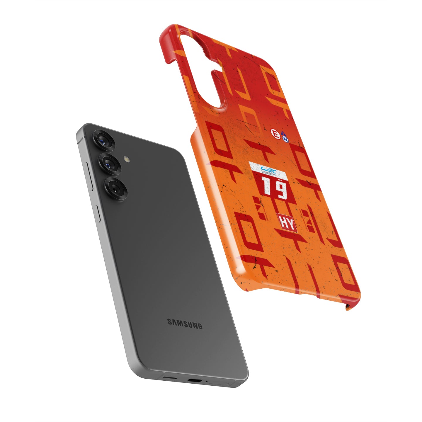 Genesis GMR-001 number 19 Le Mans Finisher Samsung case with orange race-worn livery