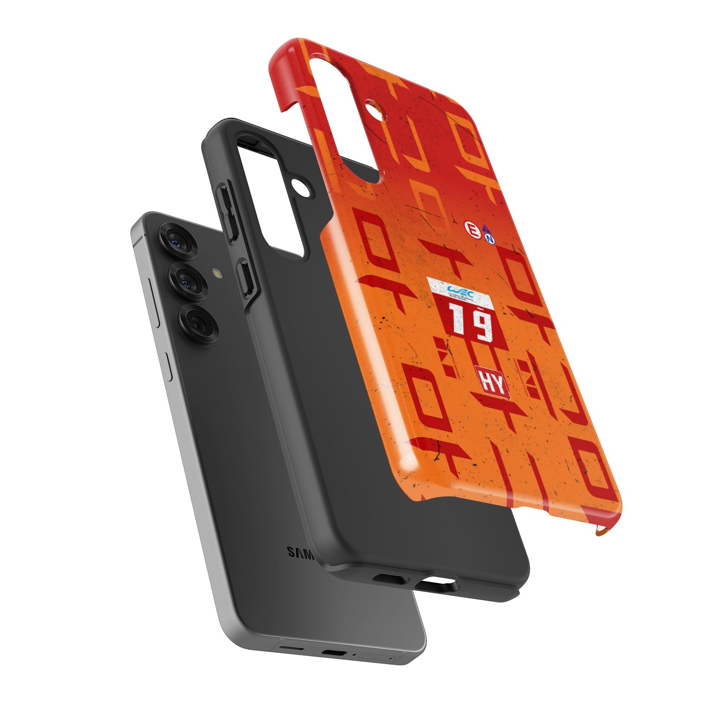 Genesis GMR-001 number 19 Le Mans Finisher Samsung case with orange race-worn livery