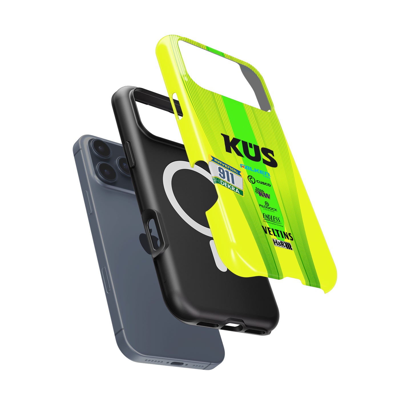 Grello 30th Anniversary 911 racing livery inspired iPhone phone case in fluorescent yellow green
