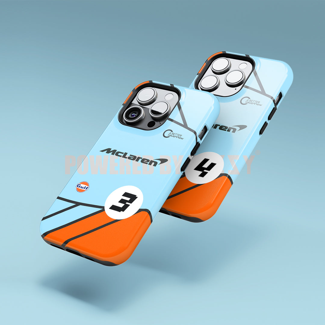 McLaren Gulf Lando Norris 4 Funda para teléfono con librea de Fórmula 1