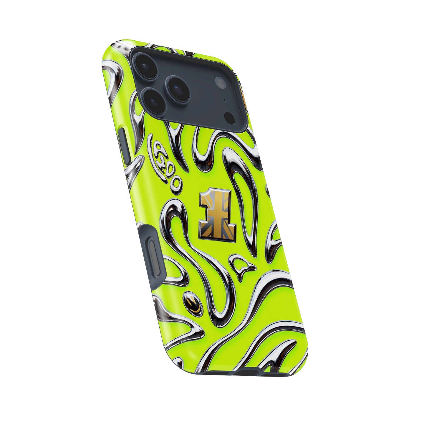 Neon Lime Chrome Racing Flow iPhone Case