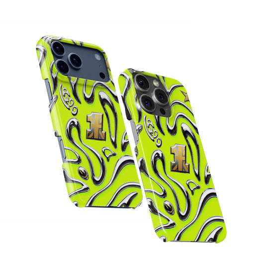 Neon Lime Chrome Racing Flow iPhone Case