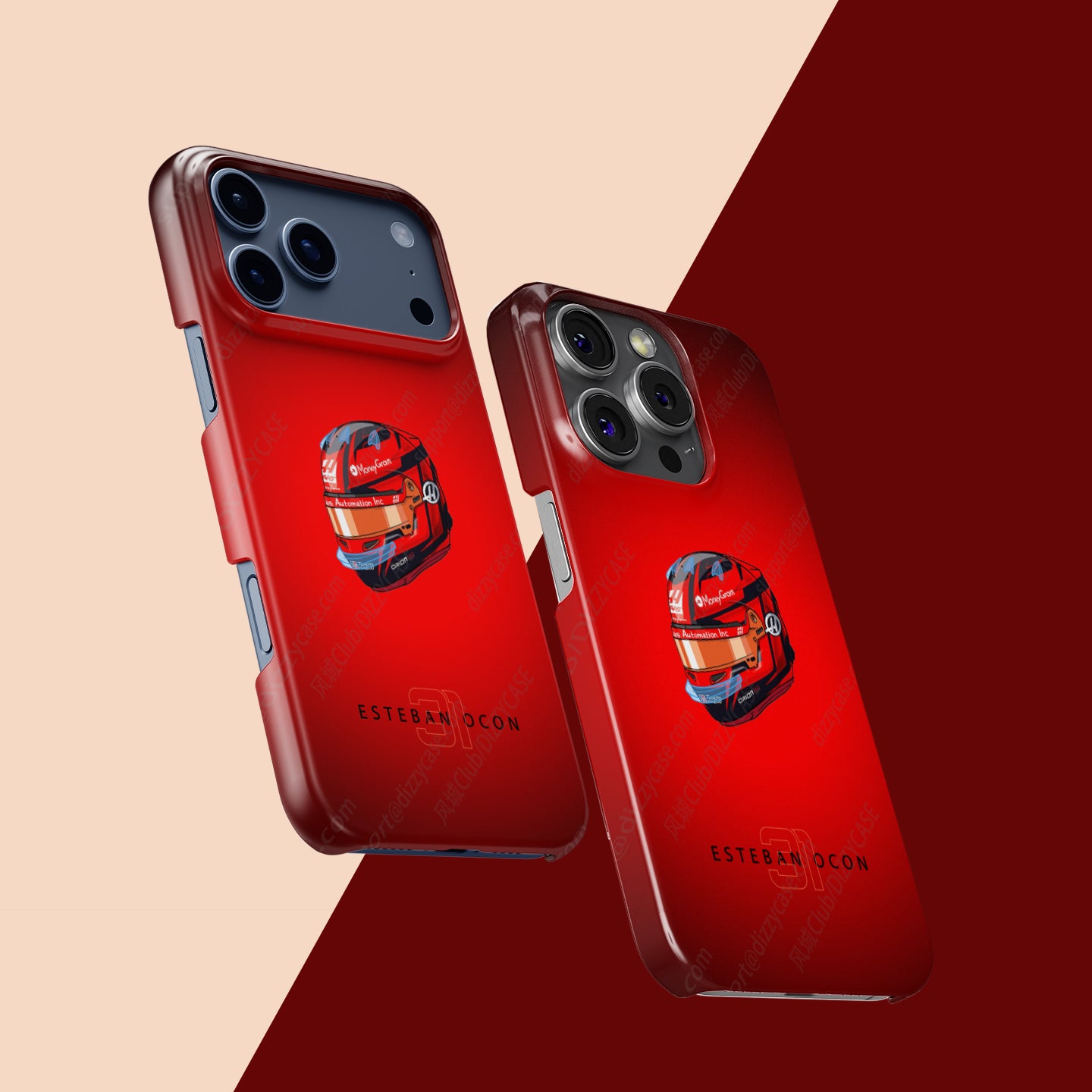 Esteban Ocon 2025 Helmet Phone Case – Bold Red Tribute for iPhone (Haas Edition) | DIZZY CASE