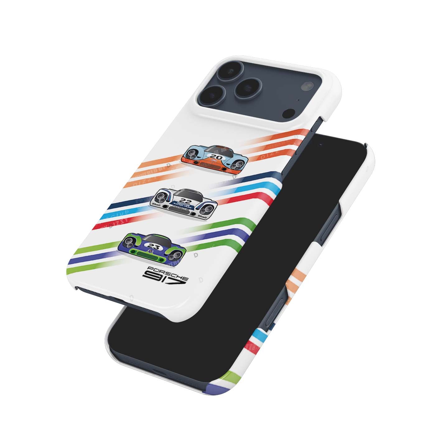 Iconic Porsche 917 Racing iPhone Case – Gulf, Martini, and Hippie Liveries