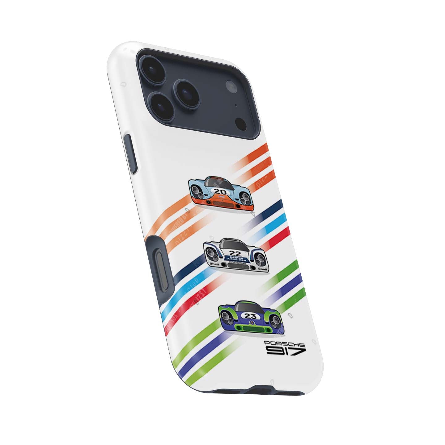 Iconic Porsche 917 Racing iPhone Case – Gulf, Martini, and Hippie Liveries
