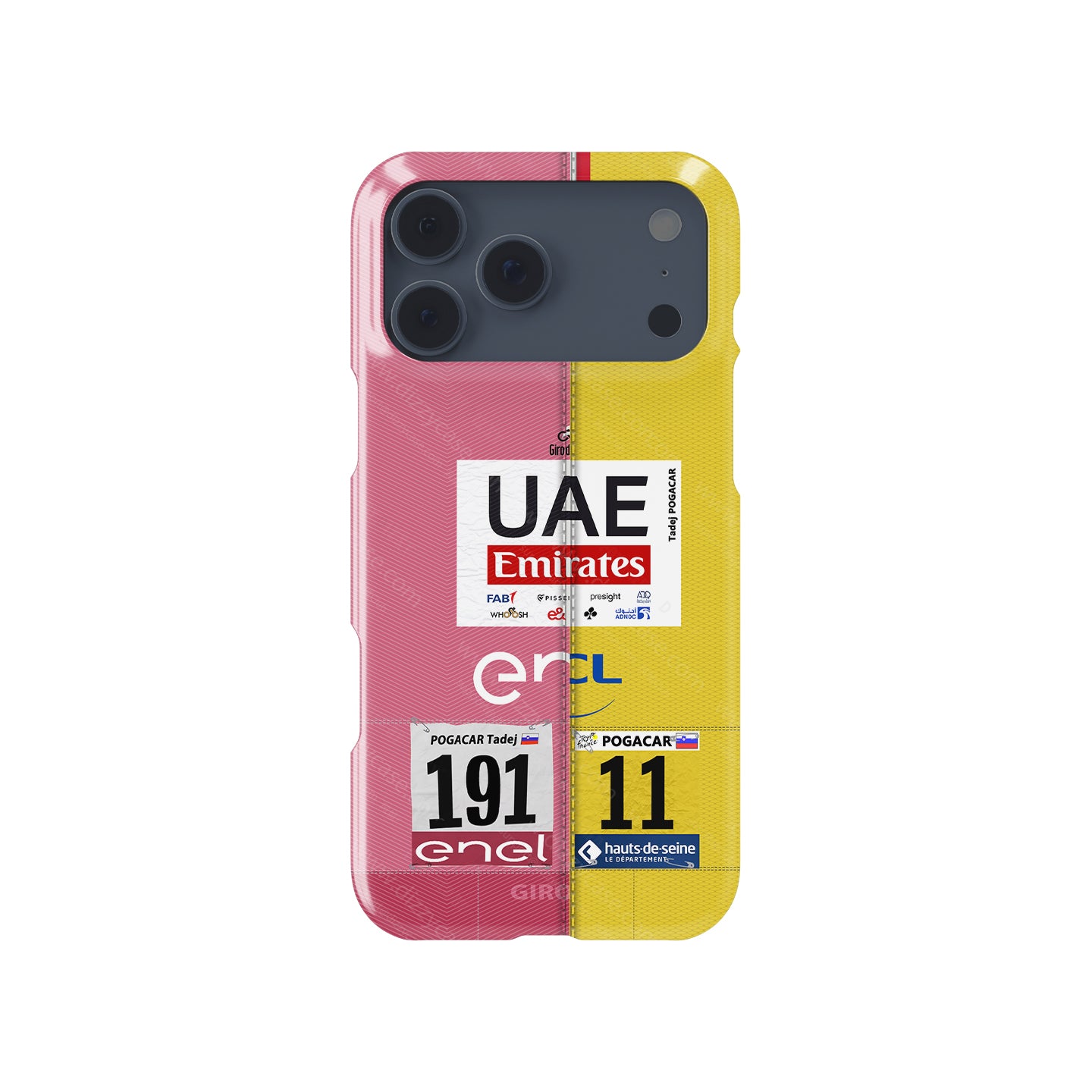 Tadej Pogacar 2024 Dual Triumph Yellow & Pink Jersey Phone Case by DIZZY
