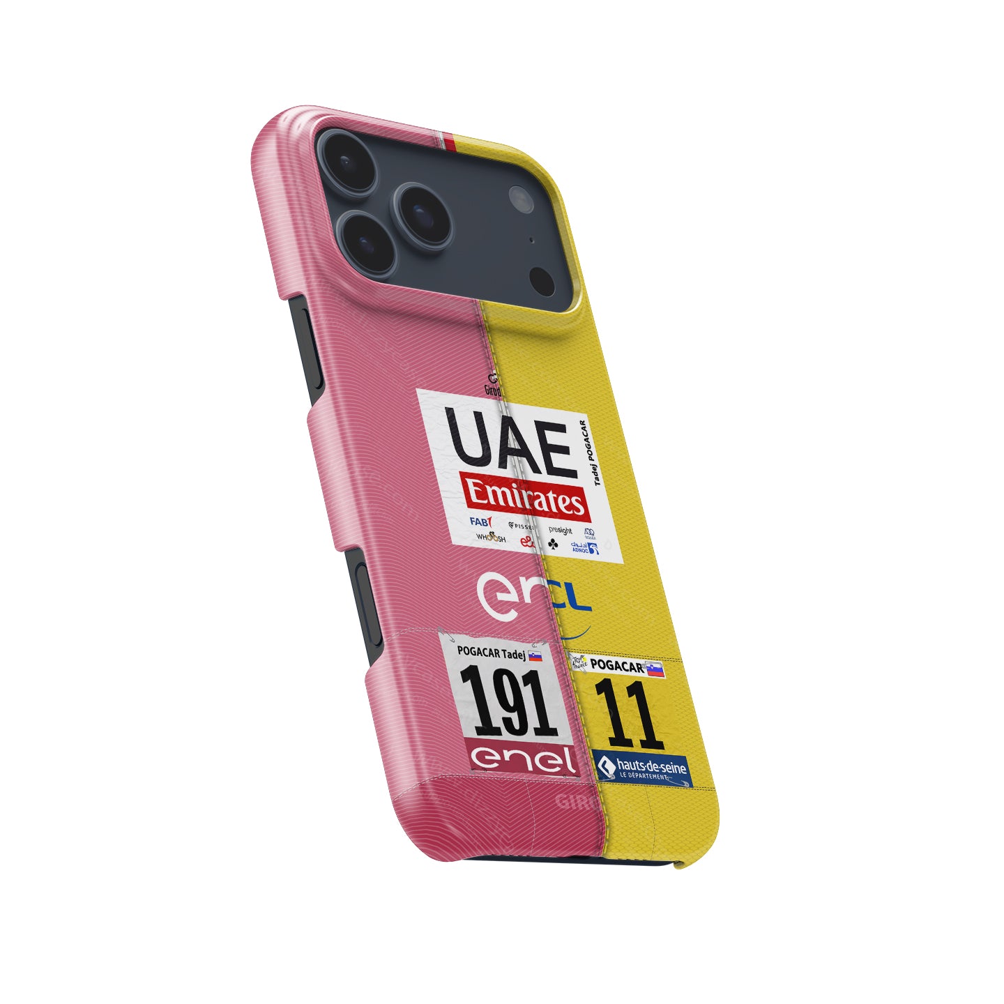 Tadej Pogacar 2024 Dual Triumph Yellow & Pink Jersey Phone Case by DIZZY